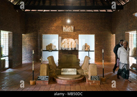 Horizontal view of ancient exhibits in Isurumuniya Viharaya museum in Anuradhapura, Sri Lanka. Stock Photo