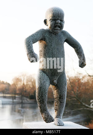 Crying spoiled child statue at Vigeland sculpture park, Oslo, Norway Stock Photo