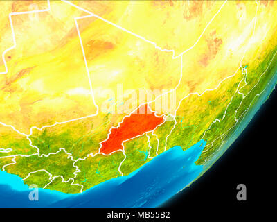 Map of Burkina Faso in red as seen from space on planet Earth with white borderlines. 3D illustration. Elements of this image furnished by NASA. Stock Photo