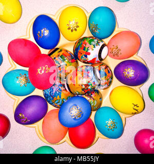 Colorful Easter eggs close up. Stock Photo