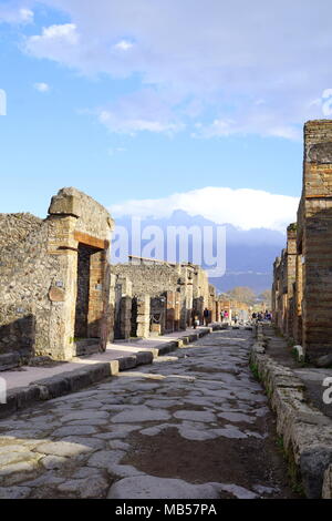 Pompeii, a vast archaeological site (ancient ruins) in southern Italy’s Campania region, near the coast of the Bay of Naples. Stock Photo