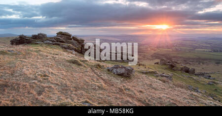 Sunset from Arms tor Dartmoor national park Devon Uk Stock Photo
