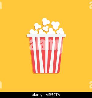 Popcorn vector icon in flat style. Cinema food illustration on orange isolated background. Popcorn sign concept. Stock Vector