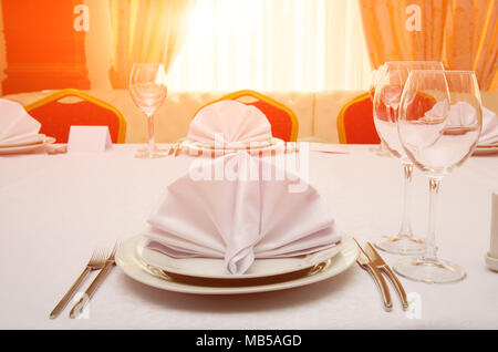 Table setting for banquet in restaurant Stock Photo