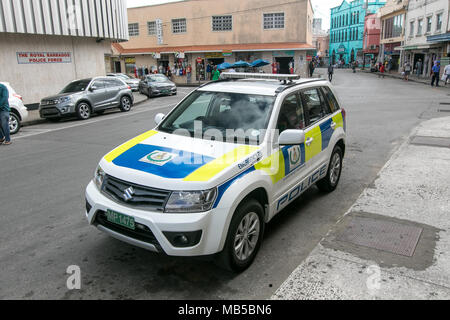 Barbados police vehicle in Bridgetown. Stock Photo