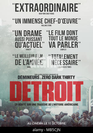 RELEASE DATE: August 4, 2017 TITLE: Detroit STUDIO: Annapurna Pictures DIRECTOR: Kathryn Bigelow PLOT: Fact-based drama set during the 1967 Detroit riots in which a group of rogue police officers respond to a complaint with retribution rather than justice on their minds. STARRING: John Boyega, Anthony Mackie, Algee Smith. (Credit Image: © Annapurna Pictures/Entertainment Pictures) Stock Photo