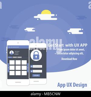 mobile aap UX landing page template Stock Vector