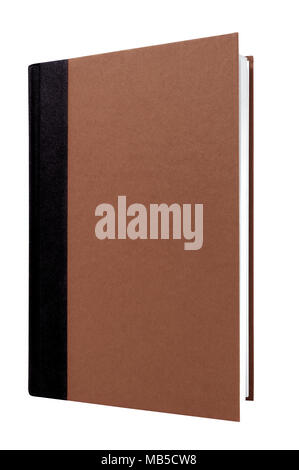 Brown hardcover book black spine front cover upright vertical isolated on white Stock Photo