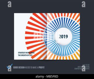 Abstract brochure design, modern catalog, centerfold cover, flyer in A4 with colourful rays Stock Vector