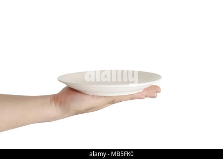 Hand on plate white background Stock Photo