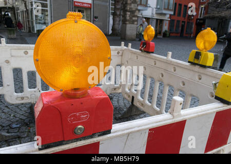 Warning Signs Work In Progress Sidewalk Under Construction Danger Alert Triangle. Stock Photo