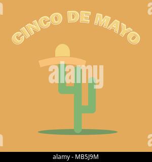 Cinco De Mayo sombrero and cactus - festive flat design. For celebration Mexican Stock Vector