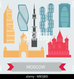 Moscow Russia - Color Buildings icon set. Vector. Travel and Tourism Stock Vector