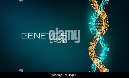 Abstract fututristic dna helix structure. Genetics biology science background. Future medical technology. Stock Vector