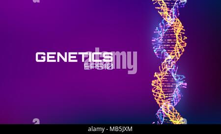 Abstract fututristic dna helix structure. Genetics biology science background. Future dna technology. Stock Vector