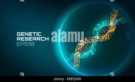 Dna helix vector background. Genetic reseacrch process. Modified gene. Science biology dna technology background Stock Vector