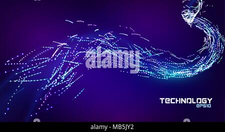Particle flow stream. Line art. Abstract data stream illustration. Particle flow abstract background. Energy blue and violet wave. Stock Vector
