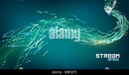 Particle motion flow trails. futuristic data stream. Energy sparkle digital effect Stock Vector