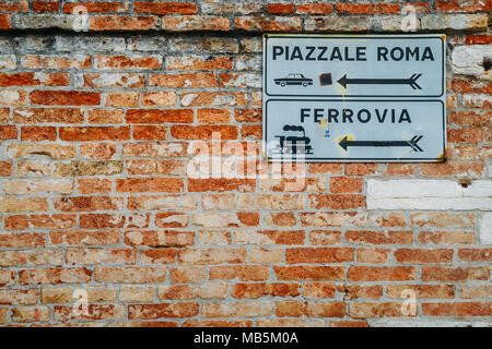 Railway Station and Rome Square Signs, Venice, Italy.