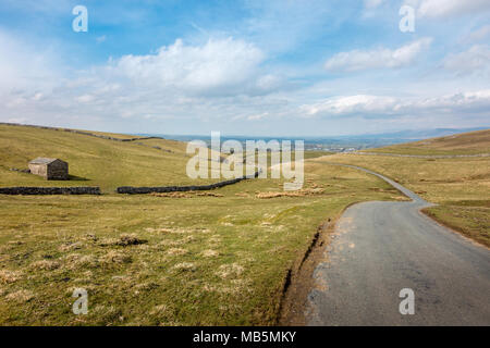 Looking down a famous cycling hill, Lamps Moss, on the B6270 road above Nateby, Yorkshire Dales Stock Photo