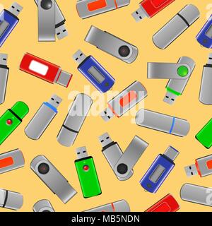 Colorful USB flash drives, seamless pattern Stock Vector