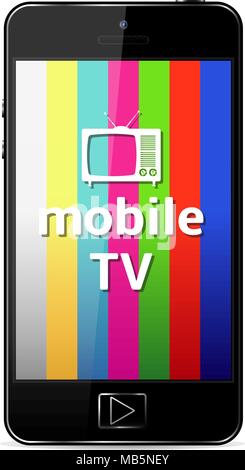 Mobile Phone with Mobile TV sign on a white background Stock Vector