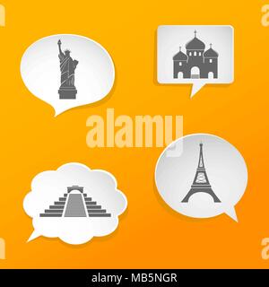 Speech bubbles with landmarks signs Stock Vector