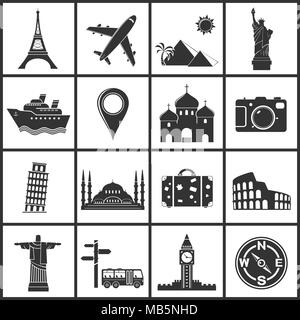 Vector travel and landmarks icons Stock Vector