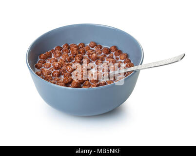 cereal balls with cocoa in milk on white isolated background Stock Photo