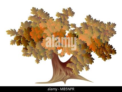 abstract autumn oak tree isolated on white background Stock Vector