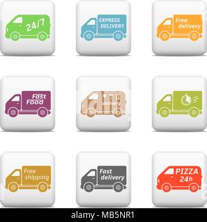 Web buttons, delivery car icons Stock Vector