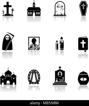 Funeral icons with reflection Stock Vector