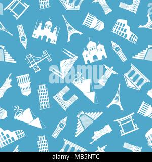 World landmarks silhouettes seamless pattern Stock Vector