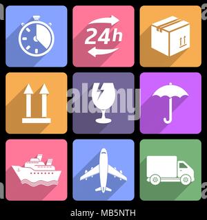 Shipping and delivery vector flat icons set Stock Vector