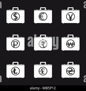 Set of money bags with currency symbols Stock Vector