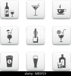 Beverage icons, vector web buttons Stock Vector