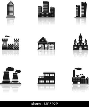 Buildings and factories icons Stock Vector