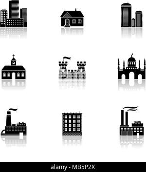 Building icons with reflection Stock Vector