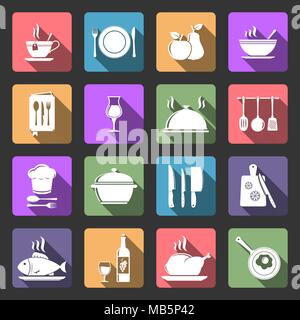 Kitchen flat icons with long shadow Stock Vector
