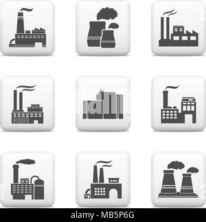 Industrial buildings, power plants and factories icons Stock Vector