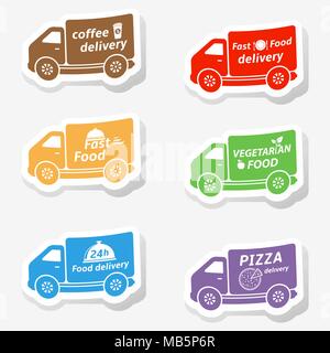 Fast food delivery truck stickers Stock Vector
