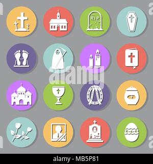 Funeral flat icons set Stock Vector