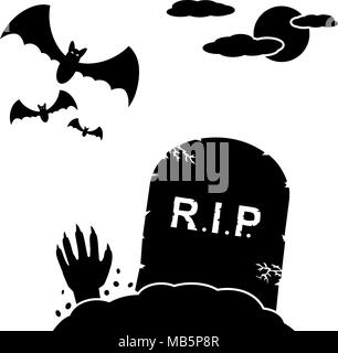 Halloween background with hand coming out of a grave Stock Vector