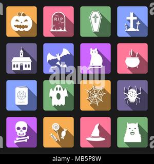 Halloween flat icons with long shadow Stock Vector