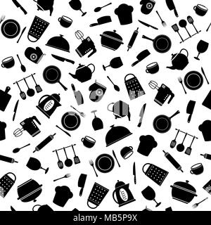 Vector seamless pattern of kitchen tools. Stock Vector