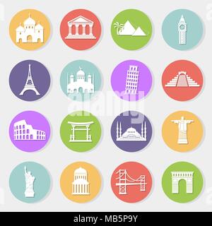 World landmarks, vector flat icons set Stock Vector