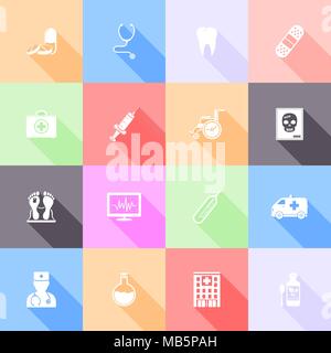 Medical flat icons with long shadow Stock Vector