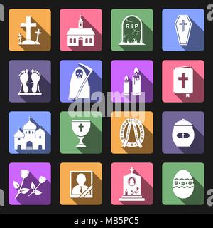 Funeral icons, flat design vector Stock Vector