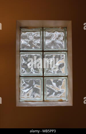 Vintage two by six glass block infill window kit from outside. Stock Photo