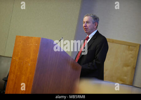 WASHINGTON (Feb. 21, 2018) Dr. Michael Griffin, under secretary of defense for research and engineering, offers remarks during the 2018 Engineers Week celebration held at the Pentagon Library and Conference Center. Stock Photo